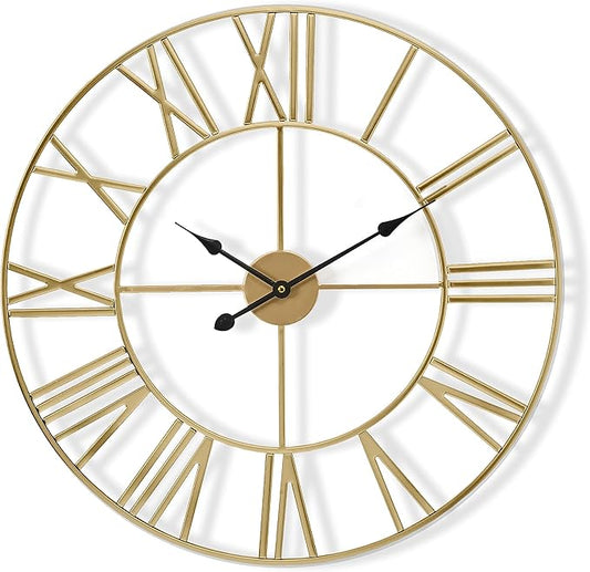 Sorbus Large Wall Clock for Living Room Decor – Easy to Hang 24-Inch Big Wall Clock – Metal Wall Art for Kitchen, Bedroom, Home, Office – Analog Decorative Wall Clock (Gold)