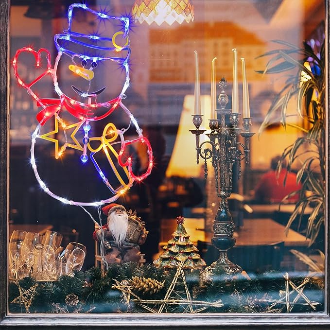 16" Christmas Window Silhouette Lights - 4 Pack Colour Lighted Christmas Tree ＆ Snowman ＆ Angel ＆ Santa for Holiday Indoor and Outdoor Wall Door Window Decorate