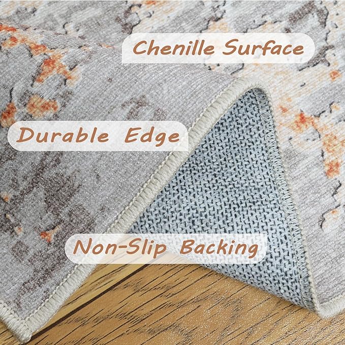 Area Rug 8x10 Rugs for Living Room Abstract Washable Rugs Area Rugs Carpet for Bedroom Living Room Indoor Non Slip No Pile, Machine Washable Area Rugs(Grey-Based with Yellow 8x10)