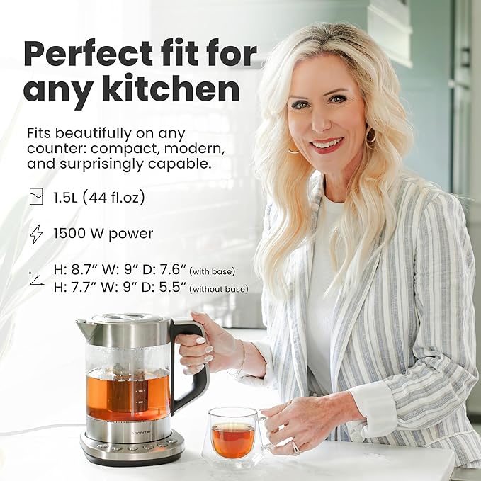 Vianté Electric Kettle With Infuser For Loose Leaf. Hot Tea Maker With Temperature Control And Automatic Shut Off. Tea Kettle With Brewing Programs. 1.5 Liters Capacity