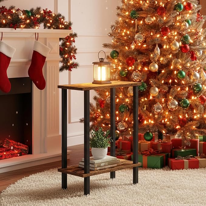 TUTOTAK Small Side Table, Narrow End Table, Skinny Sofa Table, Slim Nightstand, Couch Table, Living Room, Bed Room, Brown TB01BB062