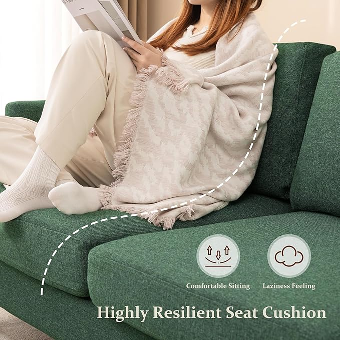 Loveseat Sofa 56" Mid Century Modern Small Couches for Small Spaces Love Seat with 2-Seat Upholstered Cushion Sofa Couches for Bedroom, Living Room, Apartment, Office (Green)