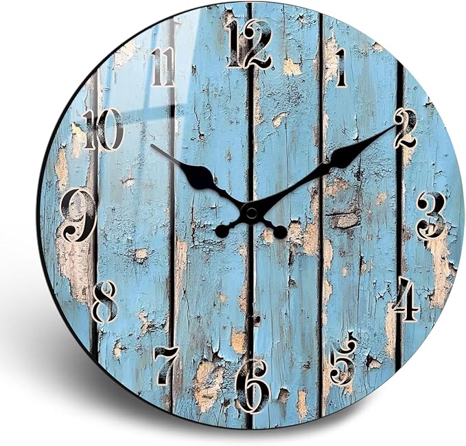 Country Wall Clock Farmhouse Decor - 14 Inch Round Wooden Clocks with Sea Mew Coast Wall-Clocks Silent for Living Room, Kitchen Decor Battery Operated