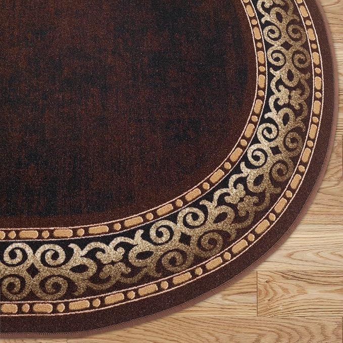 Antep Rugs Alfombras Bordered Modern 5x7 Non-Slip (Non-Skid) Low Pile Rubber Backing Indoor Area Rug (Brown, 5' x 7' Oval)