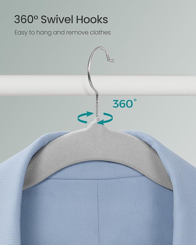 SONGMICS Velvet Hangers 60 Pack, Non-Slip Clothes Hangers with Silver-Colored Swivel Hooks, Slim Space-Saving for Closet, Heavy-Duty, Dove Gray UCRF036GD02S
