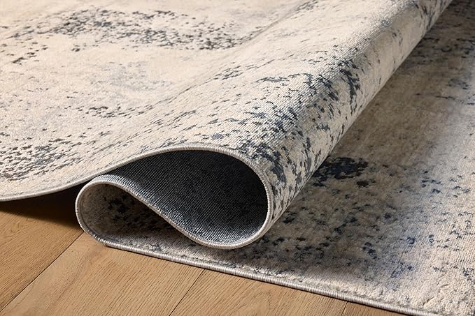 Loloi Teagan Collection TEA-07 Natural/Denim 5'-3" x 7'-6" Area Rug, Large, Soft Neutral Rug, High-Traffic for Living Room, Bedroom, Home Office, Dining Area