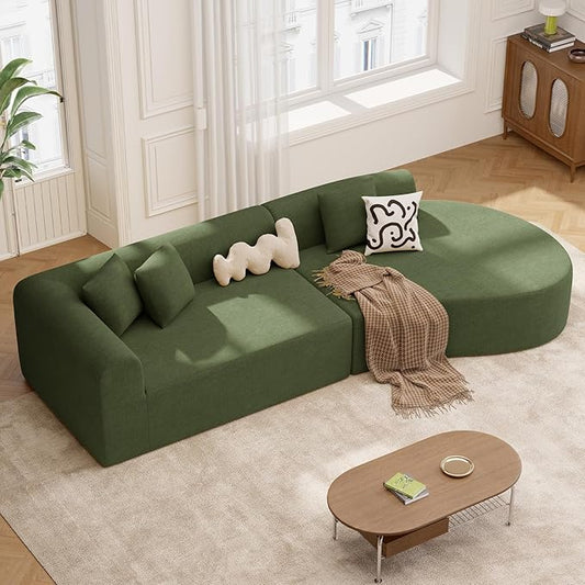 128" Oversized Modern Curved Sofa,Boneless Cloud Sectional Couch with Deep Seat,No Assembly Required Chenille Couches for Living Room,Green,1 PCS
