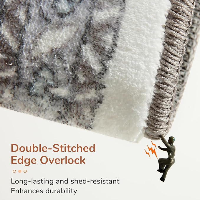 OPPODREAM Thin Area Rugs 4x6, Low-Pile Washable Rugs 4x6 with Non Slip Backing, Faux Cashmere 4 x 6 Throw Carpet, Grey & Teal & Yellow