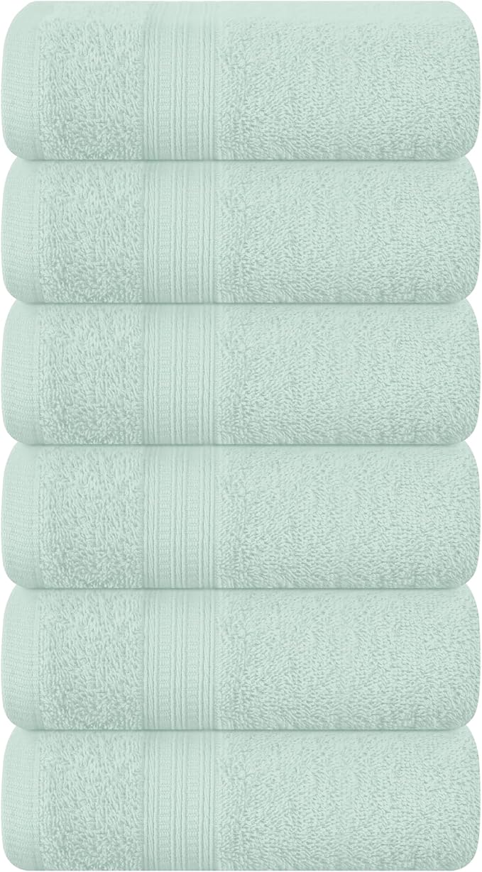 BOUTIQUO Ultra Soft Cotton 6 -Piece Hand Towel Set 16x24 Inch, Ideal for use in Bathroom, Kitchen, Gym, Spa & General Cleaning, Compact & Lightweight Multi Purpose Hand Towels - Sea Green