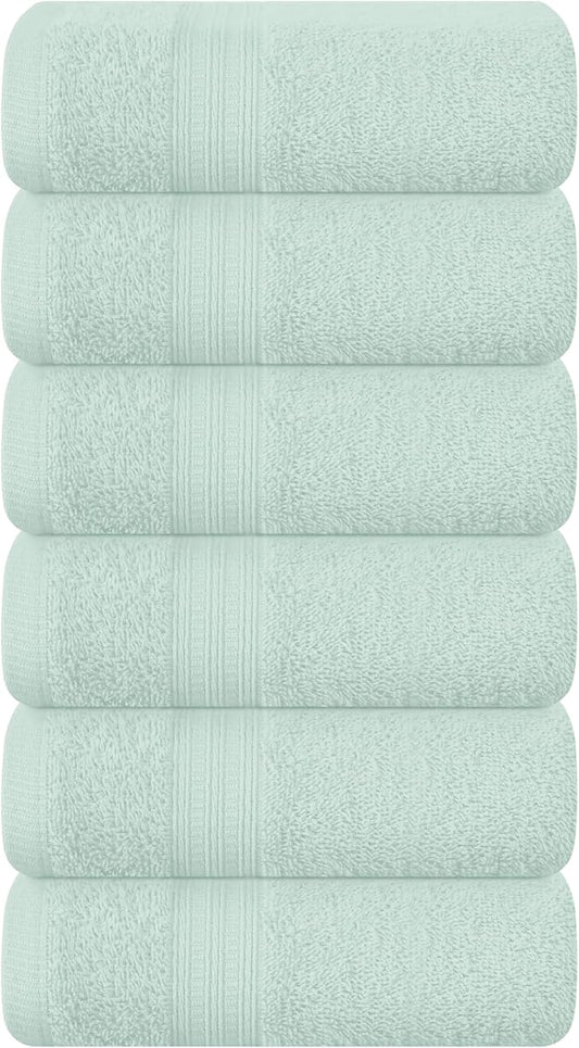 BOUTIQUO Ultra Soft Cotton 6 -Piece Hand Towel Set 16x24 Inch, Ideal for use in Bathroom, Kitchen, Gym, Spa & General Cleaning, Compact & Lightweight Multi Purpose Hand Towels - Sea Green