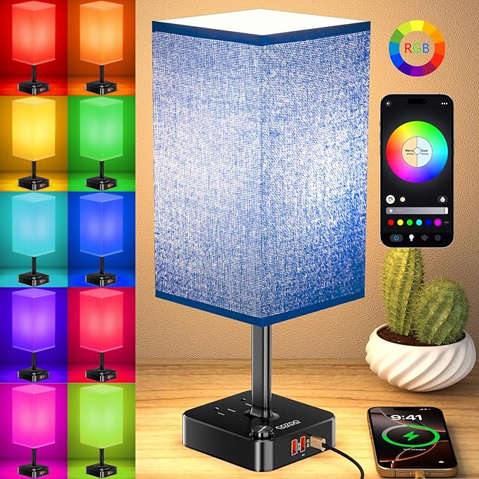 Smart Mood Lighting RGB Color Changing Desk Lamp w/16 Million Hues,Stepless Dimmable Warm-Cool White + Music Sync | Touch & App Control Bedside Nightstand Light for Gaming,Home Office,Bedtime Routines
