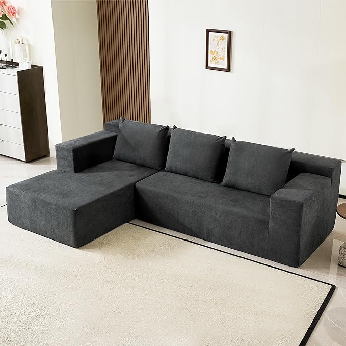 ANONER 103” Modular Sectional Sofa - L Shaped Upholstered Cloud Couch, Free Combination Deep Seat Corner Sofa, Sectional Couches for Living Room, Modern Minimalist Couch, Dark Grey