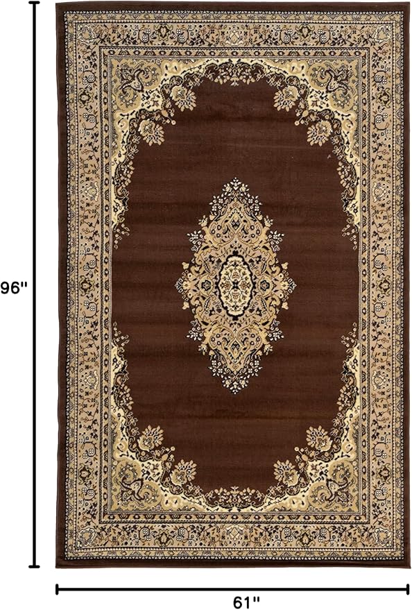 Unique Loom Reza Collection Traditional Persian Style Area Rug, 5 x 8 ft, Brown/Ivory