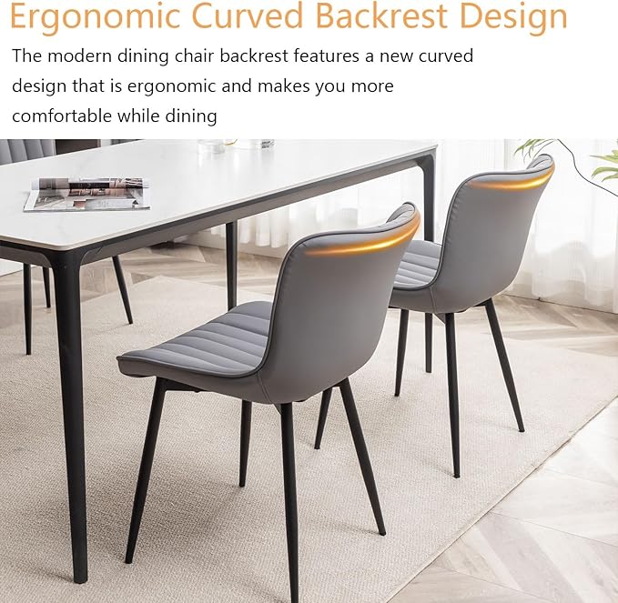 Leather Dining Chairs Set of 6, Upholstered Dining Room Chairs with Metal Legs, Modern Dining Chair for Dining Room, Kitchen (Grey)