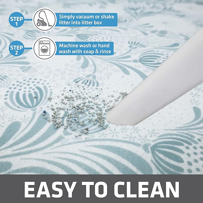 Drymate XL Original Cat Litter Mat, Contains Mess from Box, Protects Floors, Urine-Proof, Machine Washable, Soft on Kitty Paws, Absorbent, Waterproof (USA Made, Recycled Content)(29”x36”)(Blue Floral)