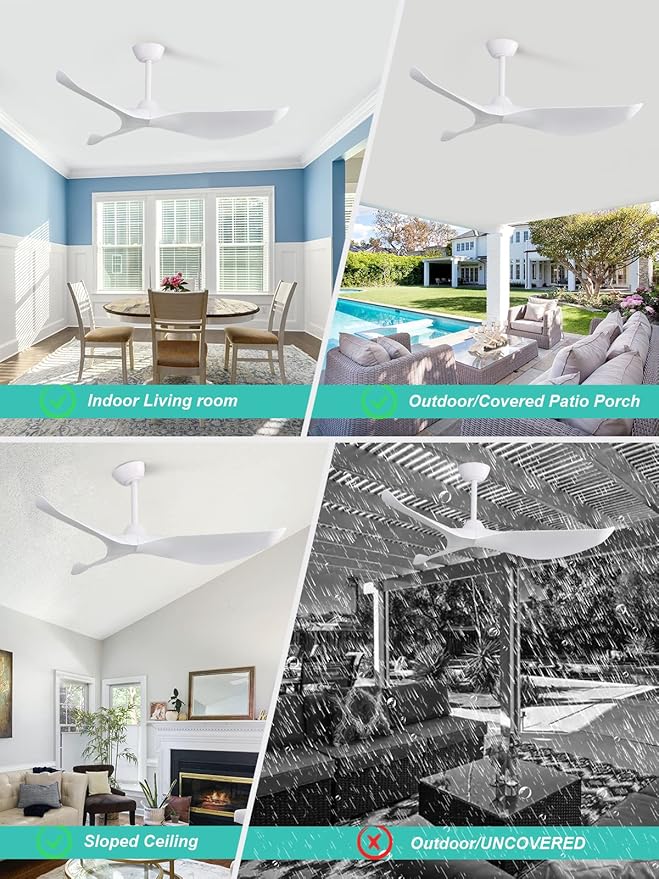 Sofucor Ceiling Fan Without Light, 52 Inch Low Profile Flush Mount Modern Ceiling Fan with Remote for Indoor Farmhouse Bedroom Living Room Outdoor Patio Porch, Reversible DC Motor, Noiseless