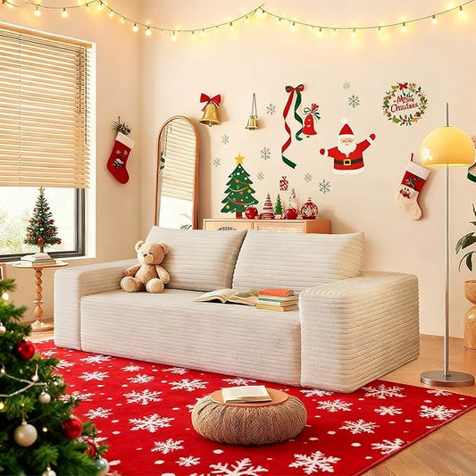 Saiveina 71" Corduroy Loveseat Sofa, Deep Seat Comfy Couch with Backrest and Armrests, No Assembly Required Sofa Couch for Living Room Bedroom Apartment, White