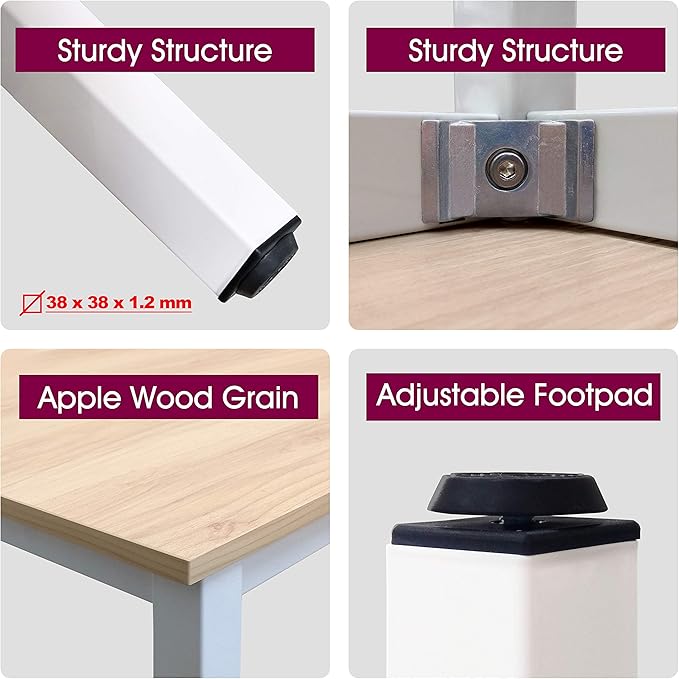 55 inch Large Computer Desk Wood, Modern Simple Style Desk for Home Office, Bedroom, Study Student Writing Desk, Small Spaces, White Metal Frame, Apple Wood Grain Top