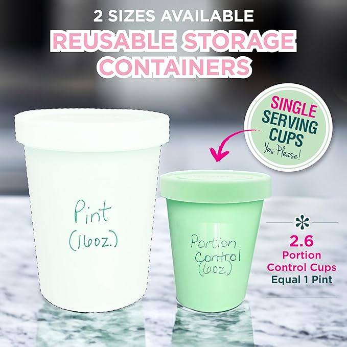 KOYAIRE Portion Control Ice Cream Containers for Homemade Ice Cream (6 oz. Each, 6 Pack), Airtight Food Storage Containers with Lids, Single Serving Mini Freezer Cups for Adults, Snack Size, Small