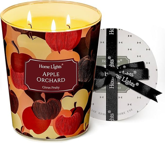 HomeLights Large jar Candle | 3-Wick Long-Lasting Scented Candles, 34oz Natural Soy Wax Candle for Home Scented, Eclectic Mixed Styles Gifts for Women & Men, Apple Orchard