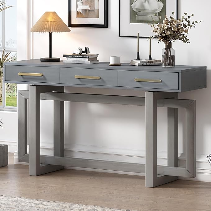 Contemporary Modern Entryway Console Table 57-Inch Extra Long Entry Sofa Table with Storage Drawers for Living Room Hallway, Antique Gray