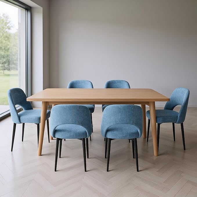 Modern Dining Chairs, Fabric Upholstered Accent Kitchen Chairs with Comfy Padded Seat & Sturdy Metal Legs, Side Farmhouse Chairs for Dining Room, Living Room, Restaurant (Blue, Set of 6)