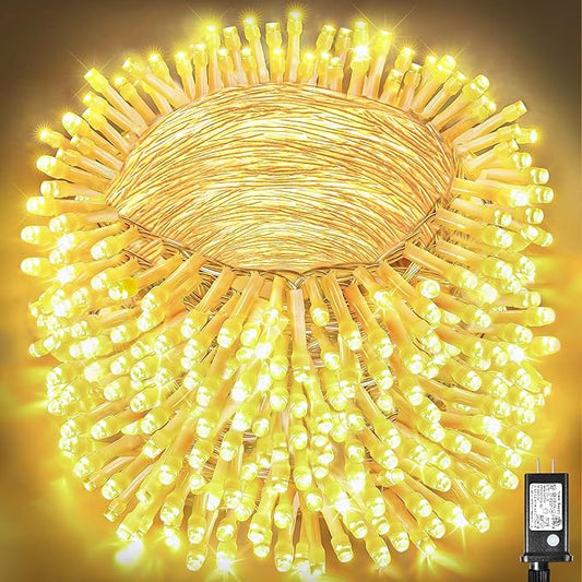 328ft 1000 LED Christmas Lights Outdoor Waterproof, Warm White Christmas String Lights Indoor Clear Wire 8 Modes, Plug in Twinkle Fairy String Lights for Bedroom Wedding Classroom Garden Decorations