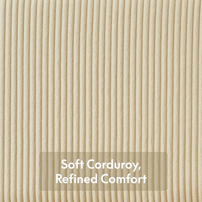 FLEXISPOT King Platform Bed Frame with 51" Tall Upholstered Corduroy Headboard, Two-Tier Storage Shelves, LED Light & Charging Station, Remote Pocket, No Box Spring Needed,1100Ibs Heavy-Duty, Beige