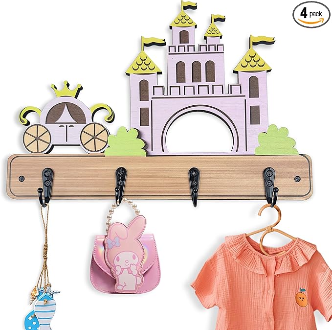 Dog Leash Holder for Wall Mount, Farmhouse Wooden Dog Claw Hooks, Paws Key Rack Accessories for Rustic Home Decor (Castle)