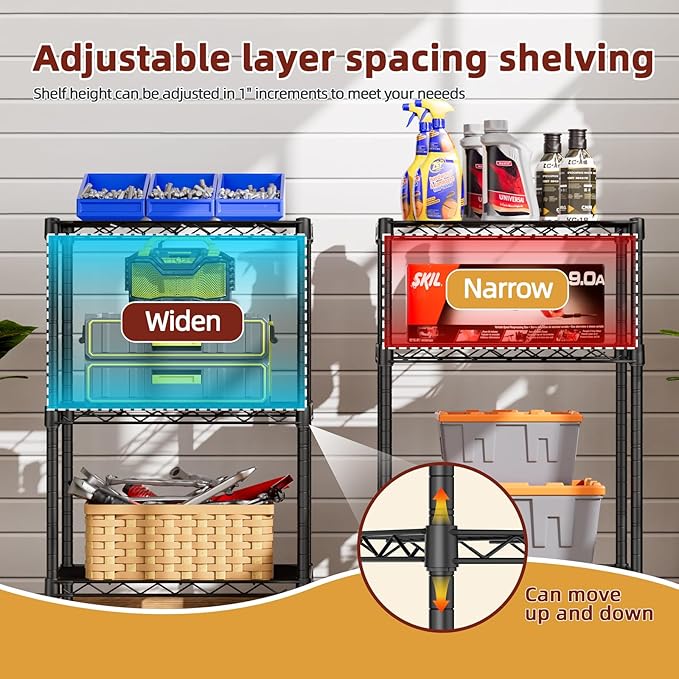 SINGAYE 3 Small Wire Shelves Kitchen Pantry Close Home Organizers and Storage Bathroom Shelf Laundry Room Organization Adjustable Book Metal Garage Shelving Unit