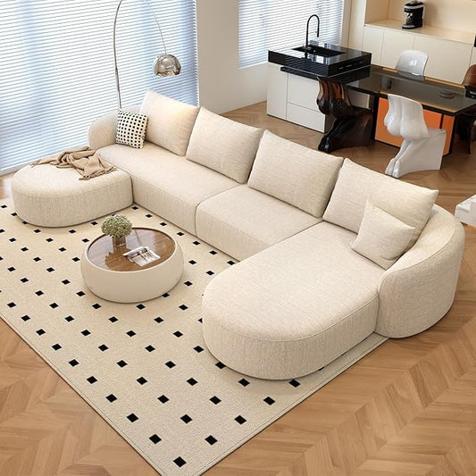 138.6" Modular Sectional Couches Luxury Modern Curved Back U-Shape Sofa Set with Ottoman,Minimalist Comfy Boneless Cloud Couch for Living Room Apartment,(Right Facing Chaise,White)