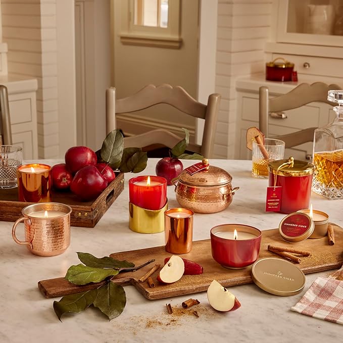 Thymes Scented Candles for Home Decor - Luxury Home Fragrance Gifts for Women & Men - Fall Candles with Warm Notes of Apple, Clove, & Cardamom - Rose Gold Votive (Simmered Cider, 6.5 oz)