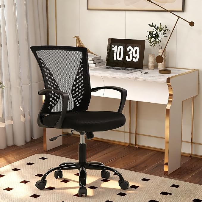BestOffice Office Chair Desk Chair Computer Chair with Lumbar Support Armrest Mid Back Rolling Swivel Task Adjustable Mesh Ergonomic Chair for Women Adults, Dark Black