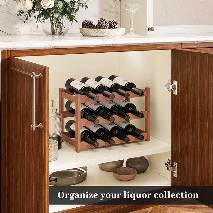 Wine Rack，Bamboo Wine Storage Cabinet Shelf，Countertop Wine Shelf- Freestanding Wine Holder for Kitchen & Pantry (Brown, 3-Tier)
