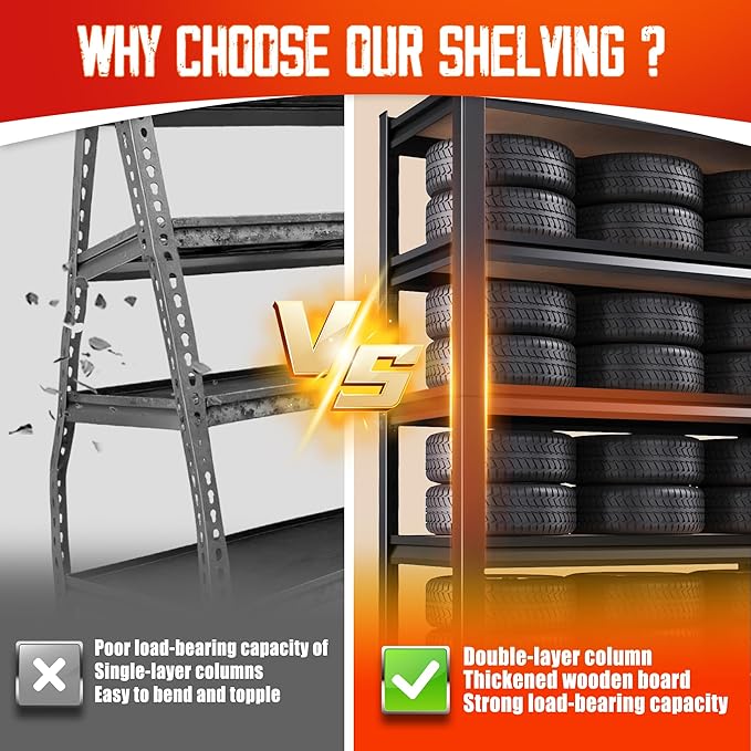 71"H Garage Shelving-5 Tier Garage Storage Shelves,Adjustable Heavy Duty Metal Shelving Unit and Storage Large Rack,Utility Steel Shelf For Warehouse Industrial Pantry Basement 71"x32"x14"-2Pack