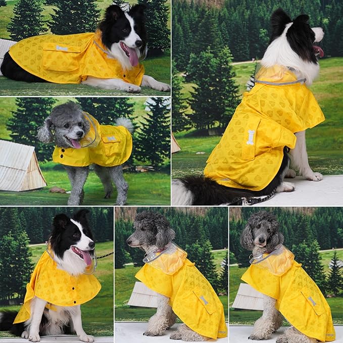 Dog Raincoat,Waterproof Rain Poncho with Hoodie, High Reflective Adjustable Pet Rain Jacket with Leash Hole for Small Medium and Large Dogs (Yellow(Water-Reactive Hydrochromic), X-Large: 37-55lbs)