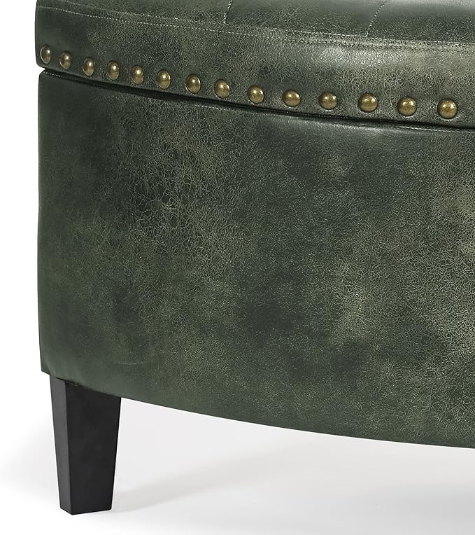 Homebeez 43" Half Moon Storage Ottoman Bench, End of Bed Storage Chest with Nailhead Trim for Entryway Living Room, Dark Green