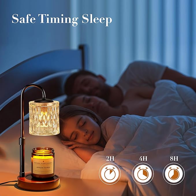 Briever Dimmable Candle Warmer Lamp with Timer, Height Adjustable Electric Candle Wax Warmer, Christmas Birthday Gifts for Women Mom, House Warming Gifts New Home Room Decor, Walnut Solid Wood Base