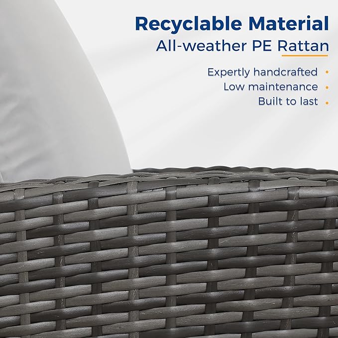 Wisteria Lane 5 Piece Patio Furniture Set, Wicker Outdoor Patio Conversation Furniture Set, All Weather Outdoor Patio Sofa with Cushion and Glass Table, Grey