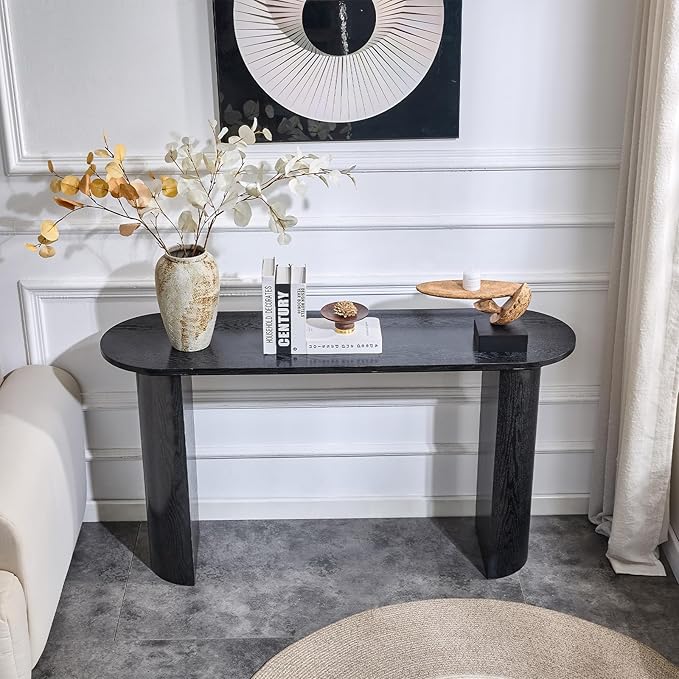 LKTART 55" Black Console Table for Entryway, Couch Tables Behind Sofa, Space-Saving Wooden Entry Foyer Hallway Table, Modern Console Sofa Tables for Hallway Organization