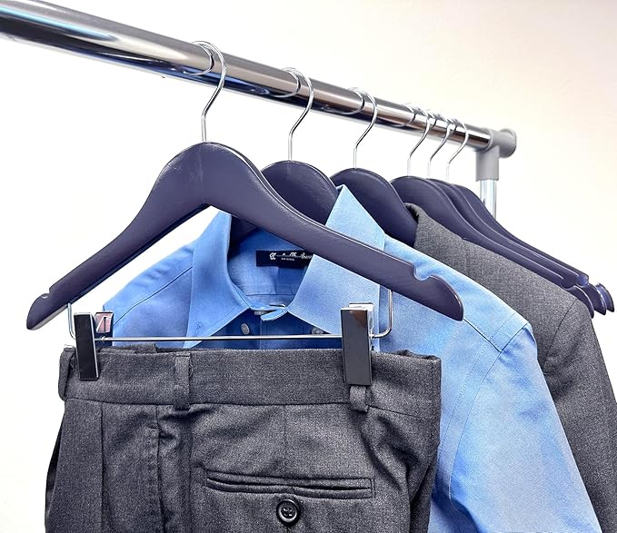 Kids Hangers with Metal Clips Pant Bar 4T-10 (Patriot Navy)