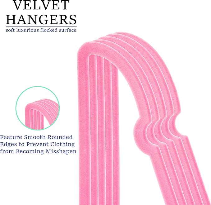 Velvet Hangers 50 Pack, 16" Non Slip Adult Hangers, Slim Clothes Hanger with 360 Degree Swivel Hook - Durable & Cute (Mix Coler)