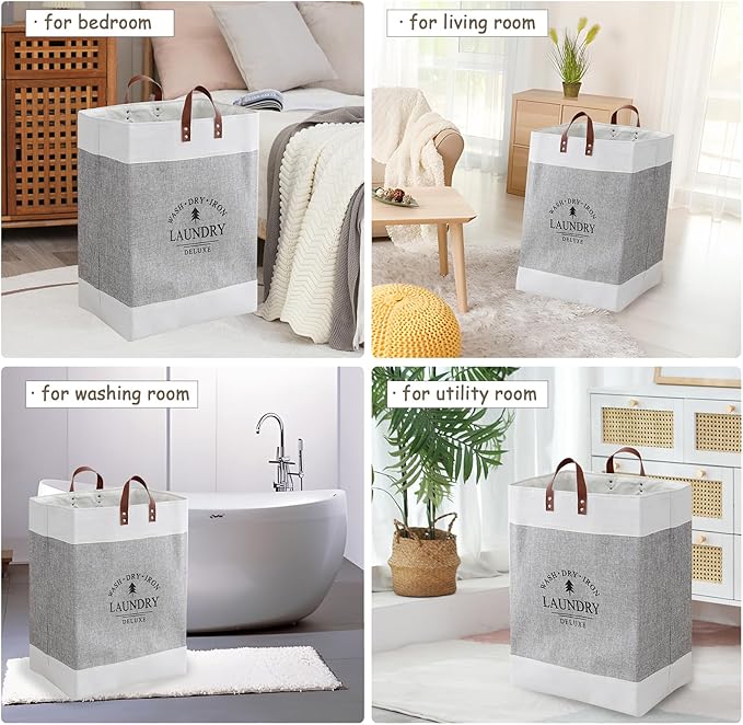 COMFY HOMI 2Pack 76L Laundry Basket & Hamper, Large Collapsible Waterproof Clothes Baskets with Handles, Freestanding Laundry Hampers for Bedroom Bathroom Dorm - 15.8x11.8x21.7 Inch - light grey