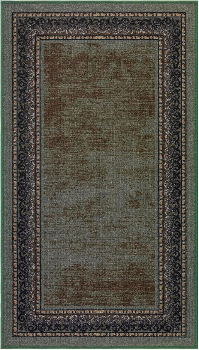 Antep Rugs Alfombras Bordered Modern 2x4 Non-Slip (Non-Skid) Low Pile Rubber Backing Kitchen Area Rug (Green, 2'3" x 4')