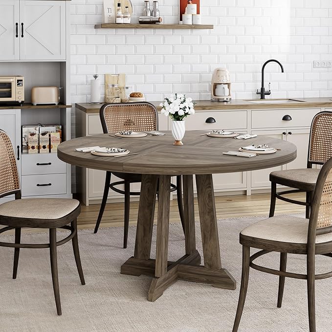 GarveeHome Round Dining Table for 4,Kitchen Dining Room Circle Dinner Pedestal Table,Space Saving Wood Kitchen & Dining Room Furniture,47-inch Diameter