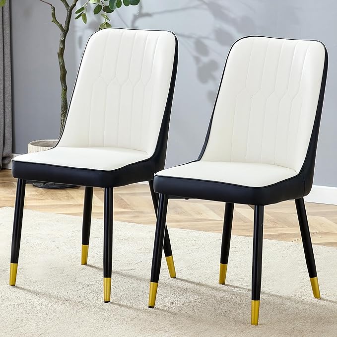 Dining Chairs Set of 2，Modern Dining Chairs, Equipped with PU Leather Backrest Cushions and Metal Legs, Suitable for Restaurants, Kitchens, and Dining Room Chairs