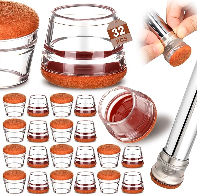 Chunful 32 Pcs Chair Leg Floor Protectors TPE Classroom Chairs & Desks Leg Covers with Quiet Felt Sliders Prevent Floor Scuffs & Scratches Desks Foot Caps Pads Teacher Classroom Supplies (Brown)