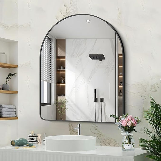 Arched Bathroom Mirror, 30"x36" Black Arched Mirror for Bathroom, Wall Mounted Mirror, Black Vanity Wall Mirror w/Metal Frame for Bedroom, Entryway, Living Room, Hanging or Leaning Against Wall