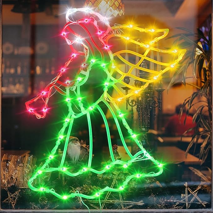 Christmas Decorations - 16" Christmas Window Silhouette Lights - 4 Pack Colour Lighted Nativity & Angel & Bethlehem Star & Candle for Holiday Indoor and Outdoor Wall Door Window Decorate