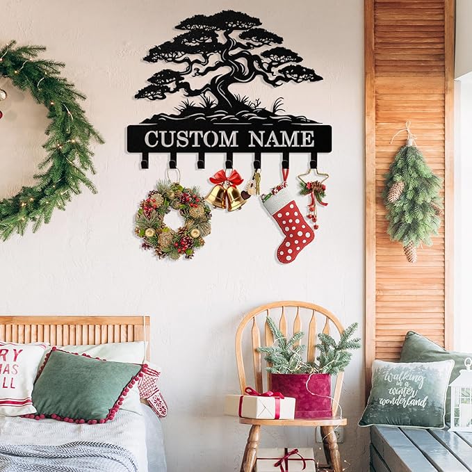 Personalized Key Holder Wall Mount, Custom Tree of Life Metal Keys Holder for Wall with Name, Wall Key Hanger Rack with Hooks for Entryway, Front Door, Living Room, Kitchen, Bathroom, Garden